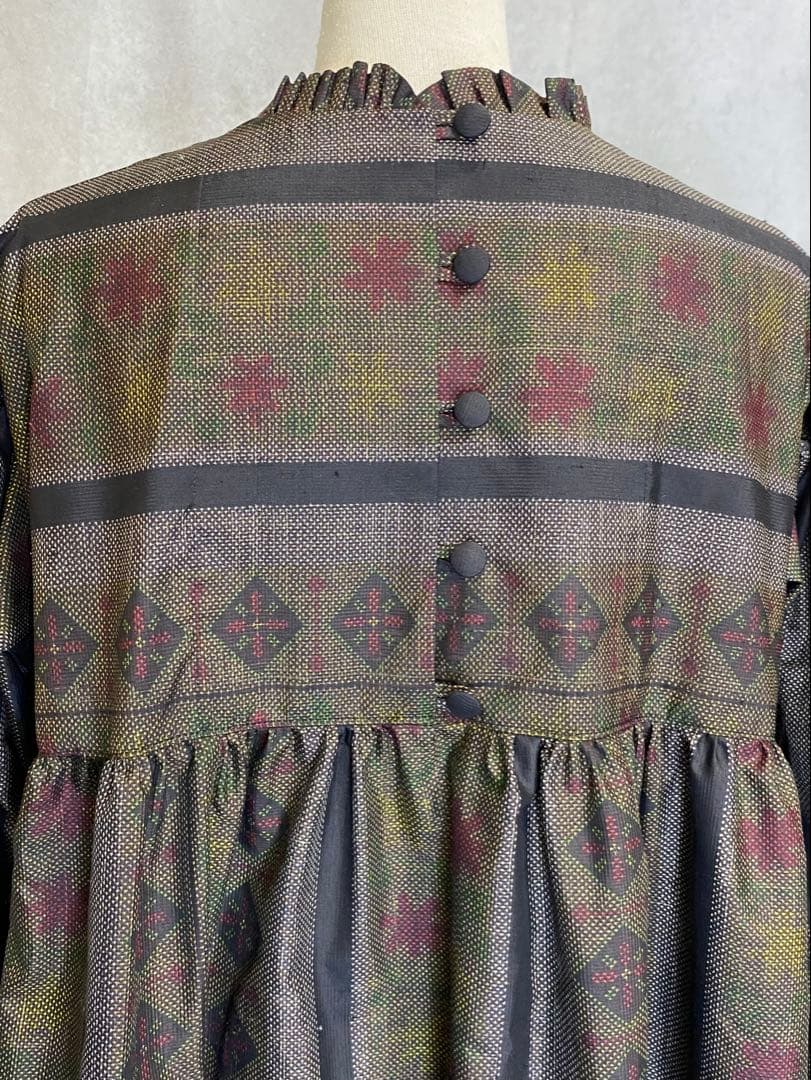 大島紬 フリル襟 ワンピース