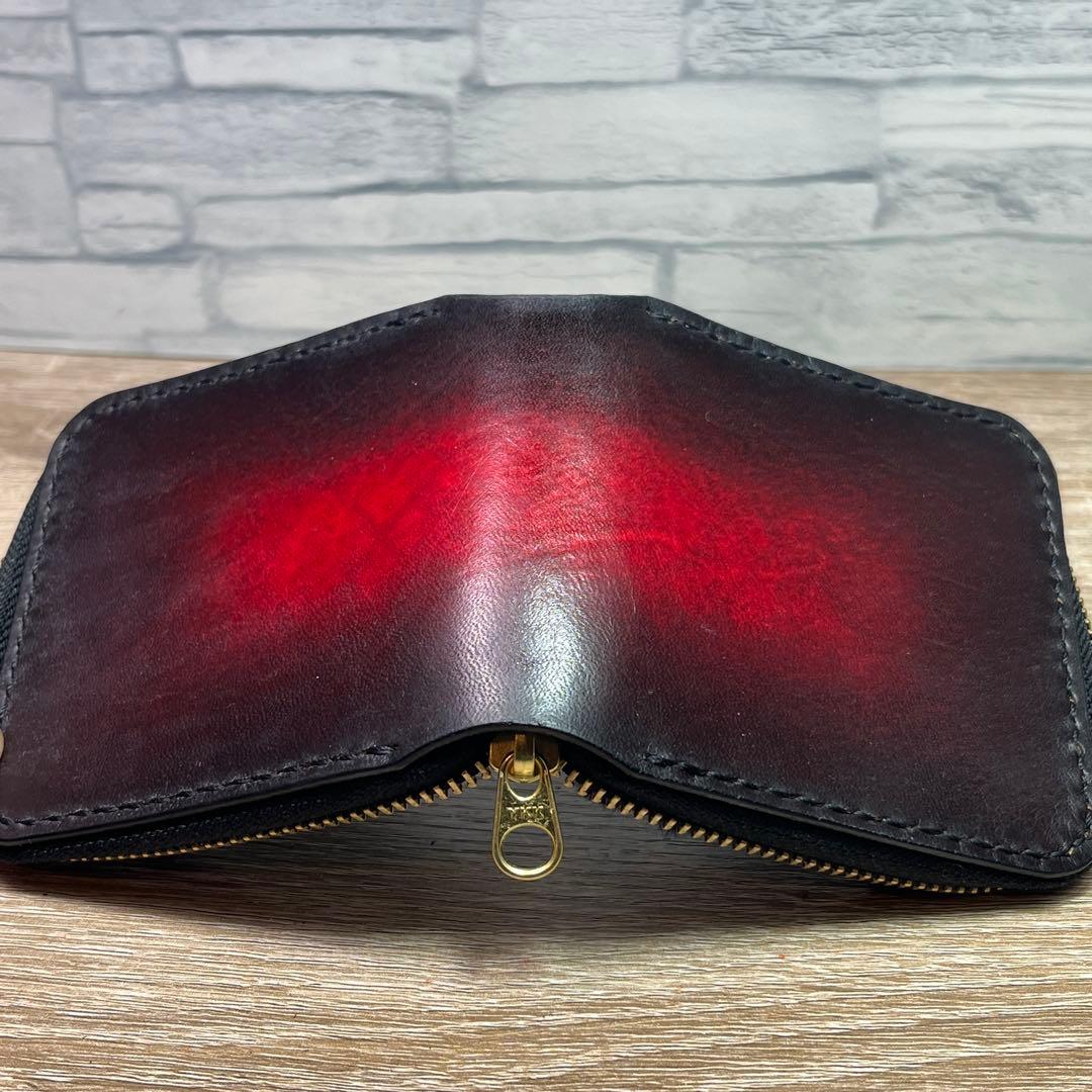 ミドルルアーワレット　本革レザー　手染めアンティークレッド　ハンドメイド　渓流