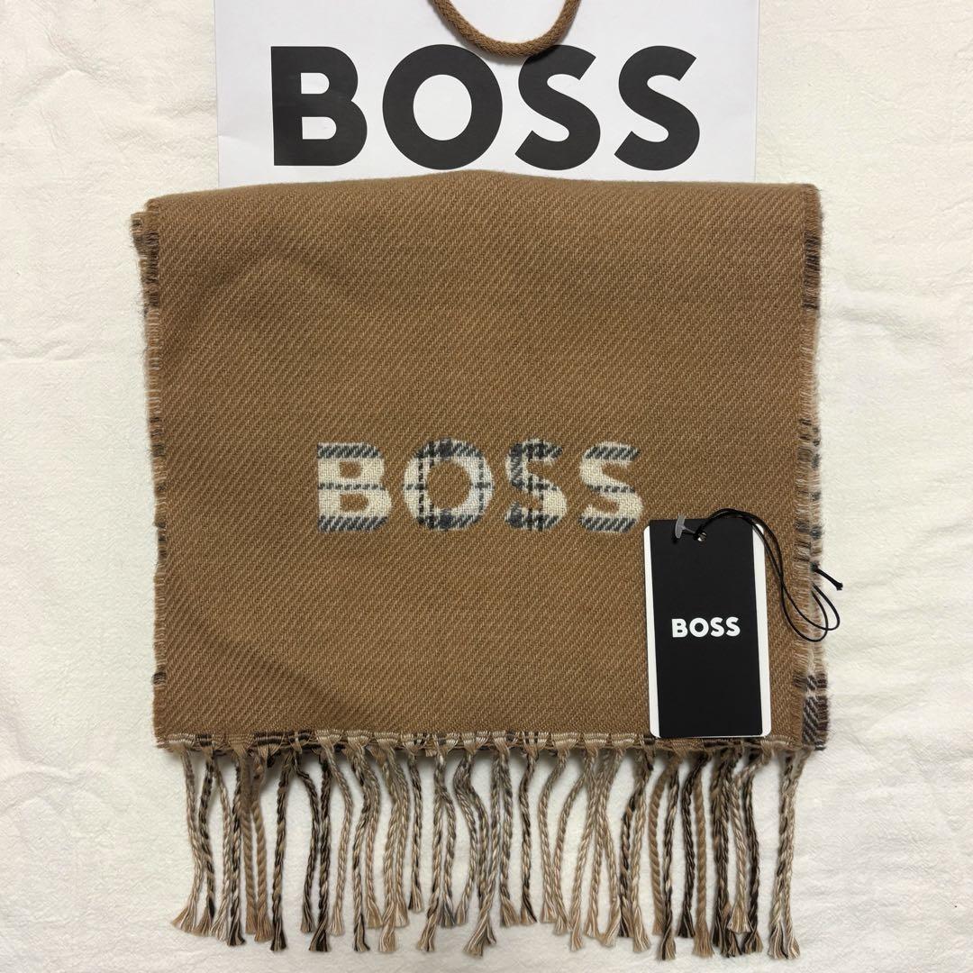 【新品タグ付き】HUGO BOSS ヒューゴボス チェック&無地マフラー