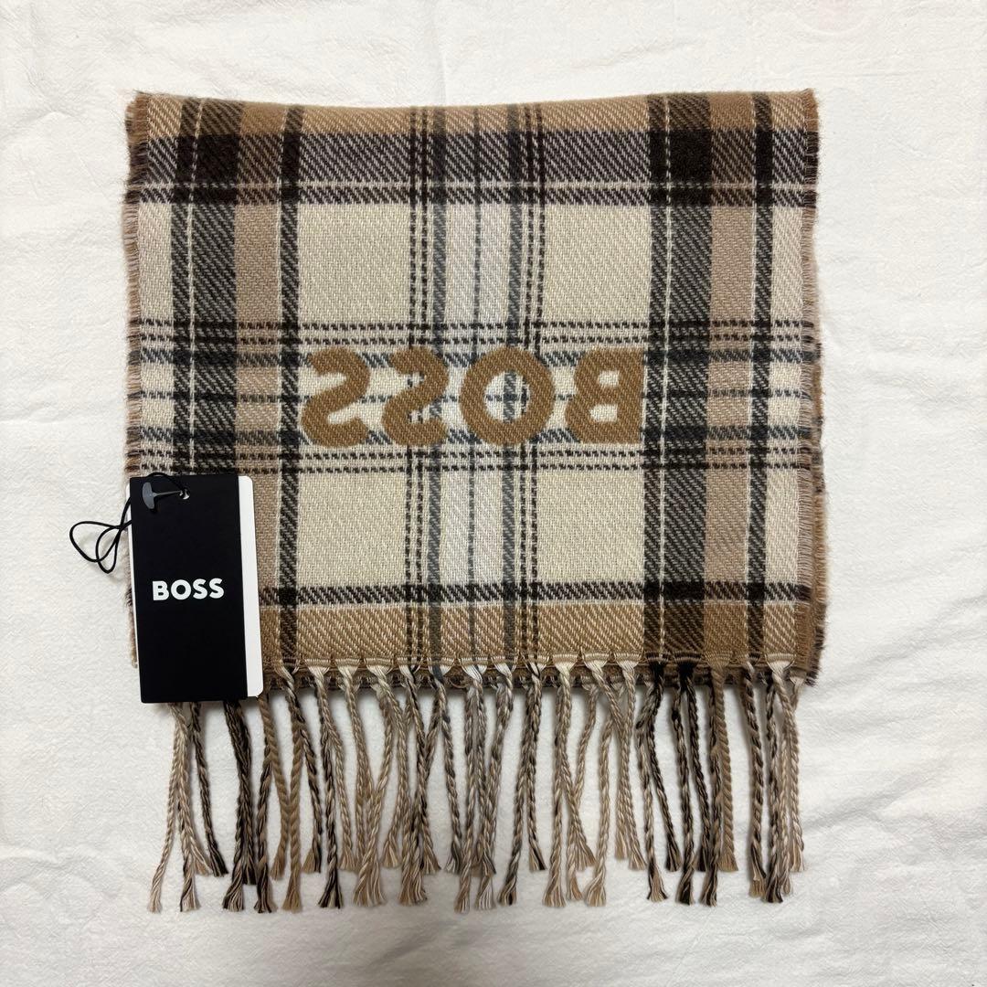 【新品タグ付き】HUGO BOSS ヒューゴボス チェック&無地マフラー