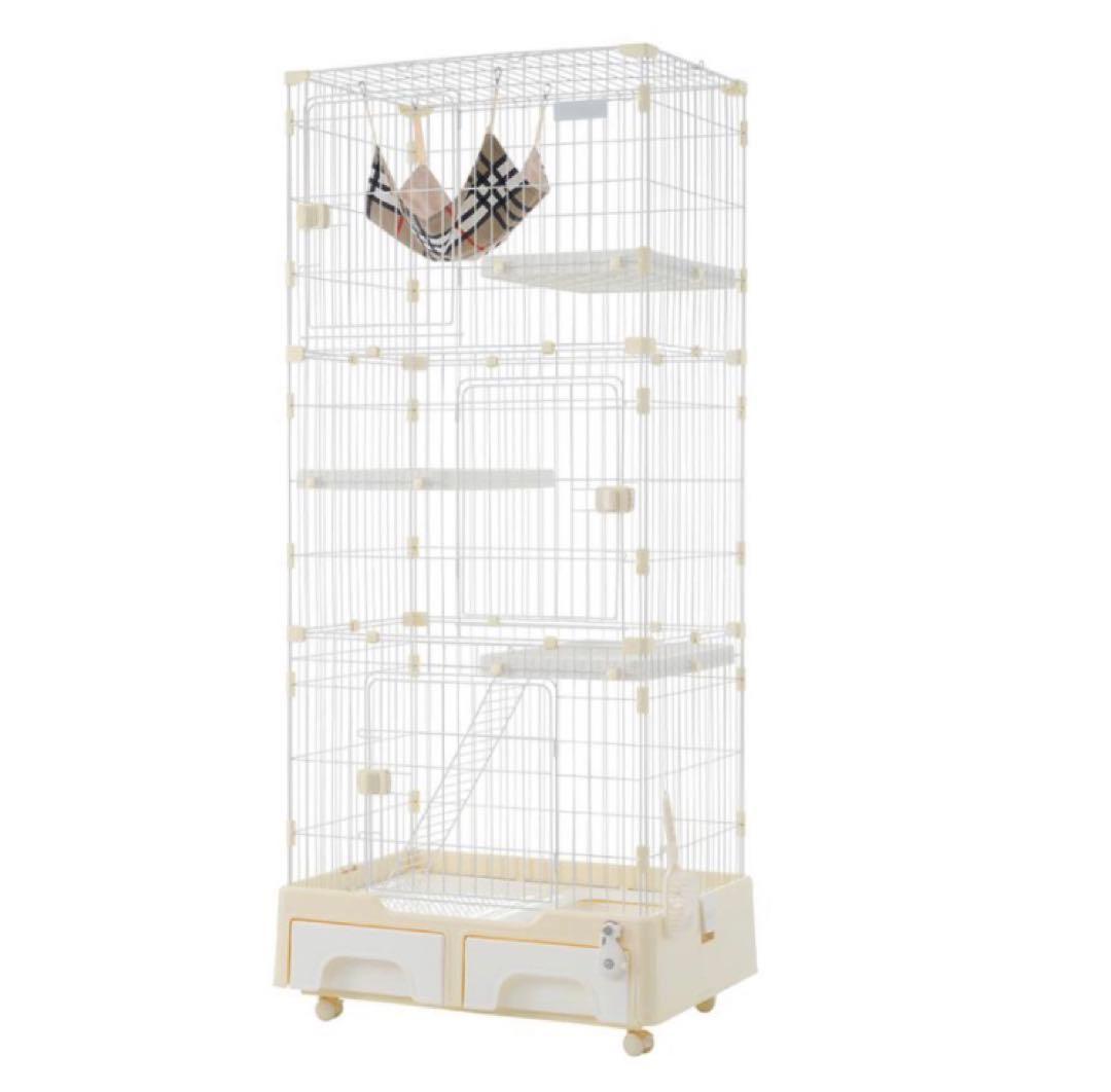 キャットケージ　3段　イエロー　猫用品　多機能