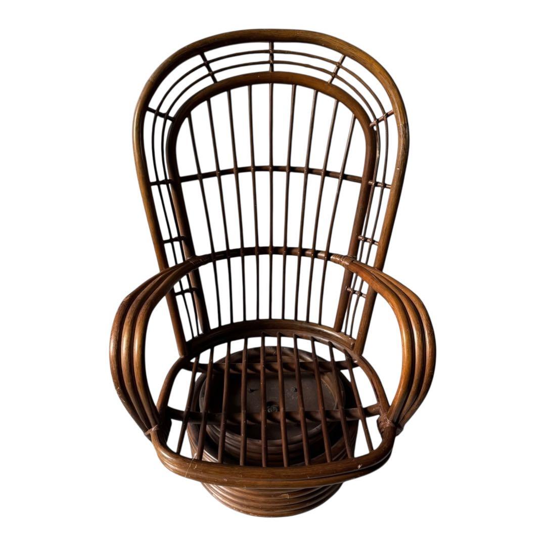 昭和レトロ 古家具 回転式ラタンチェア