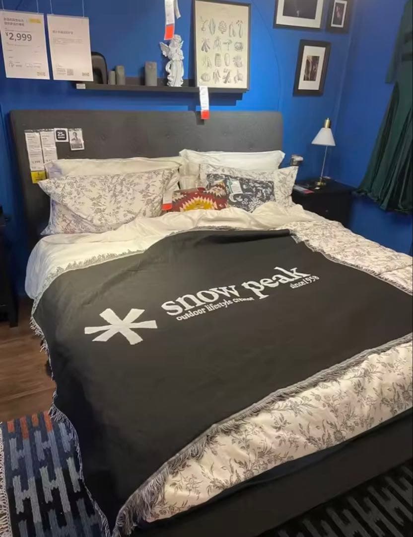  peak アウトドア寝具 黒 フリンジ付き　大判ブランケット