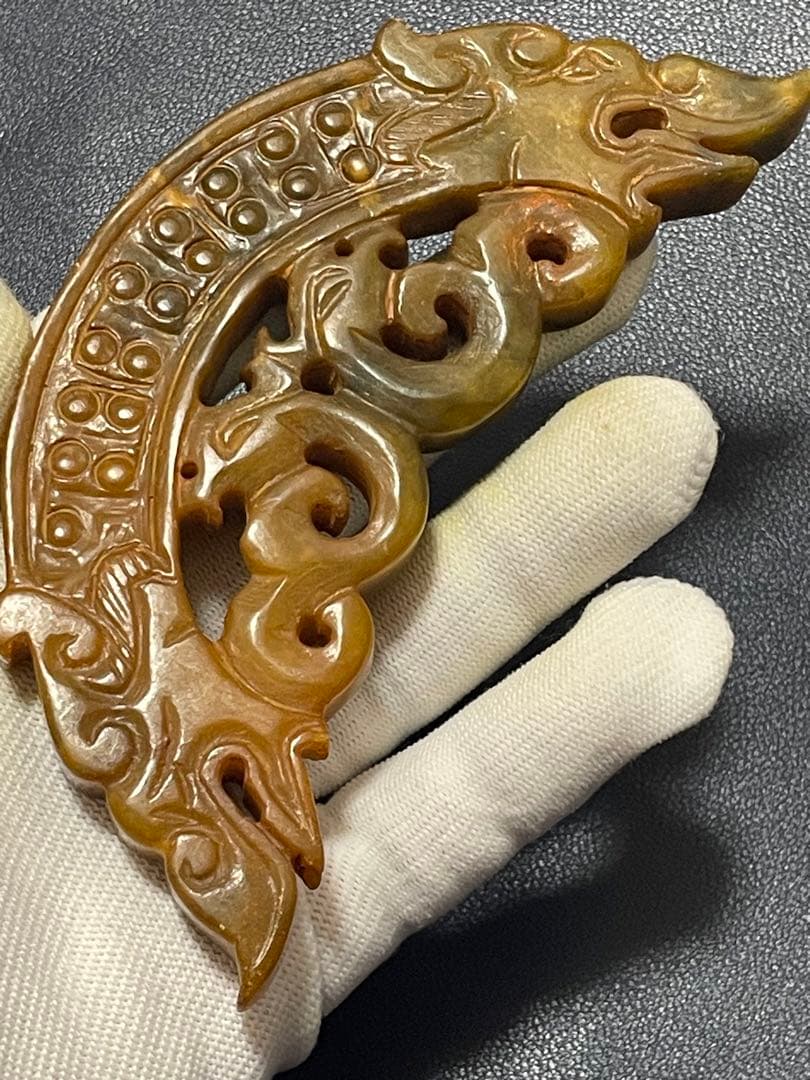 中国古玉　天然石極細工彫刻　風水置物