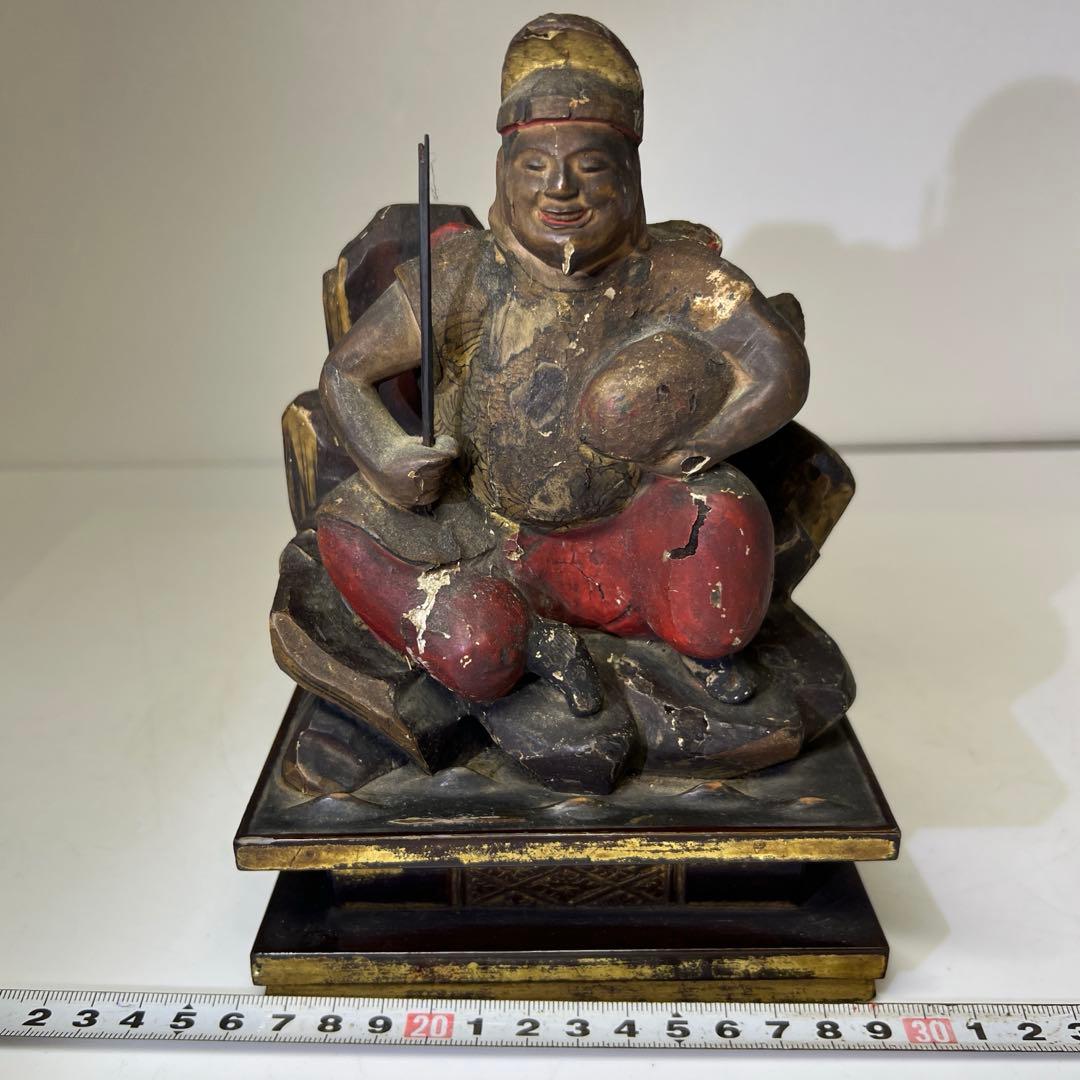 江戸初期　木彫　恵比寿天　仏像　高さ約19.2㎝　東さ8-0131☆2F