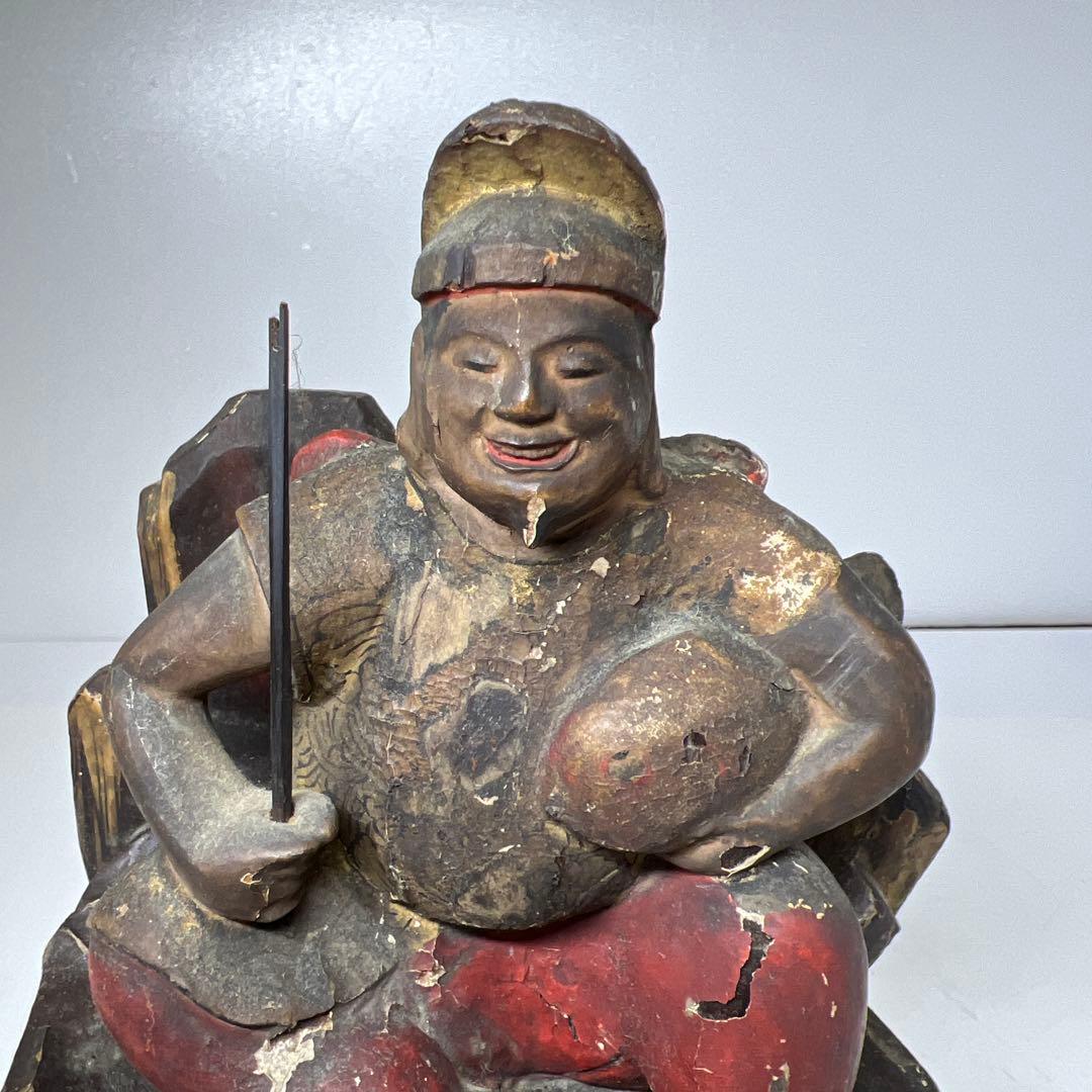 江戸初期　木彫　恵比寿天　仏像　高さ約19.2㎝　東さ8-0131☆2F