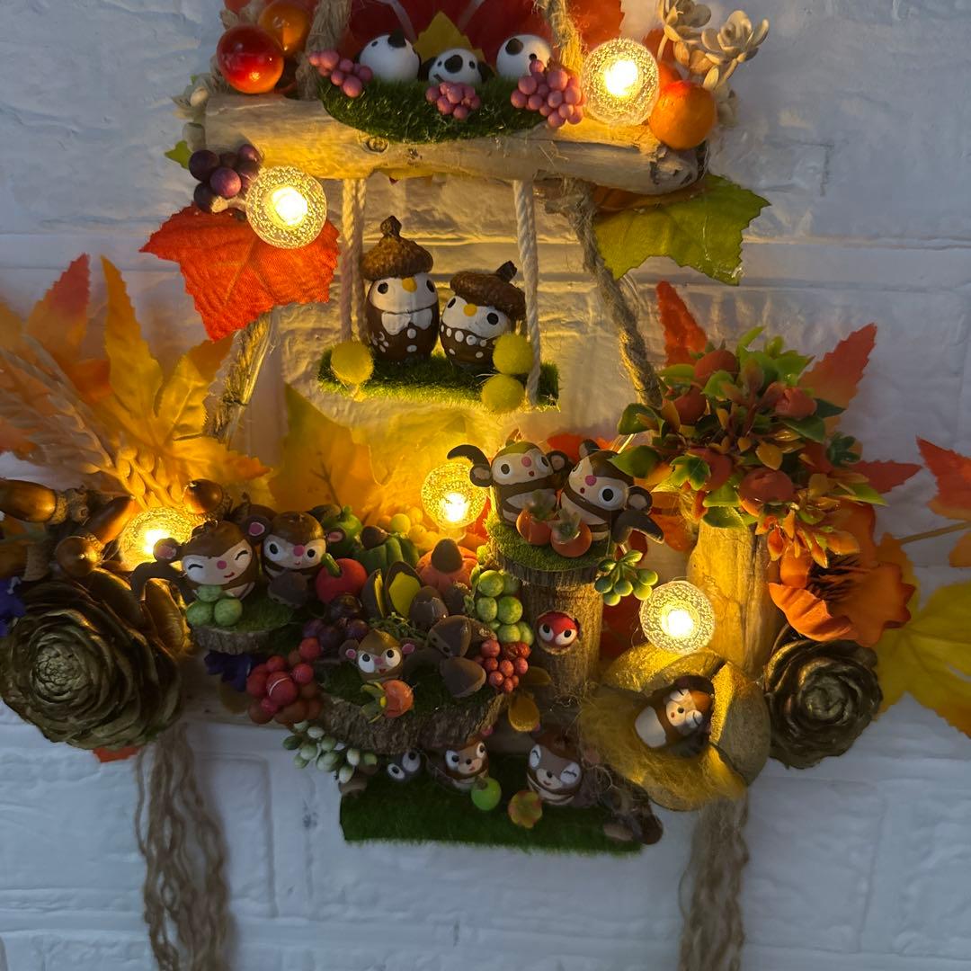 どんぐりアート♡紅葉狩りトライアングルリース＆癒しのオブジェ　２品♡