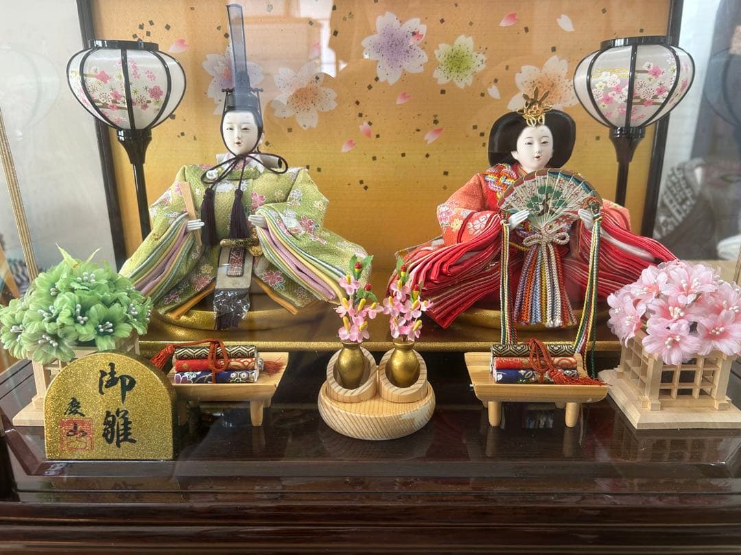 雛人形 親王飾り ガラスケース入り ひな人形 お内裏様 お雛様（オルゴール付き）