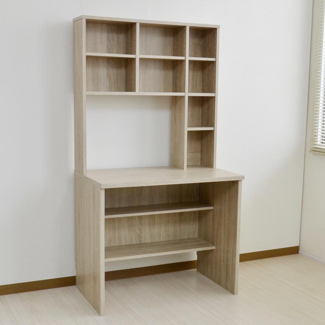 【新品・送料無料】パソコンデスク 83幅 書棚付き オーク 学習机 書斎机