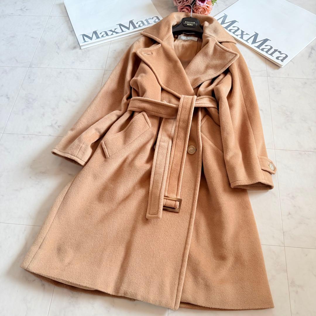 美品★マックスマーラ 銀タグ 上質バージンウール ベルテッドコート マニュエラ