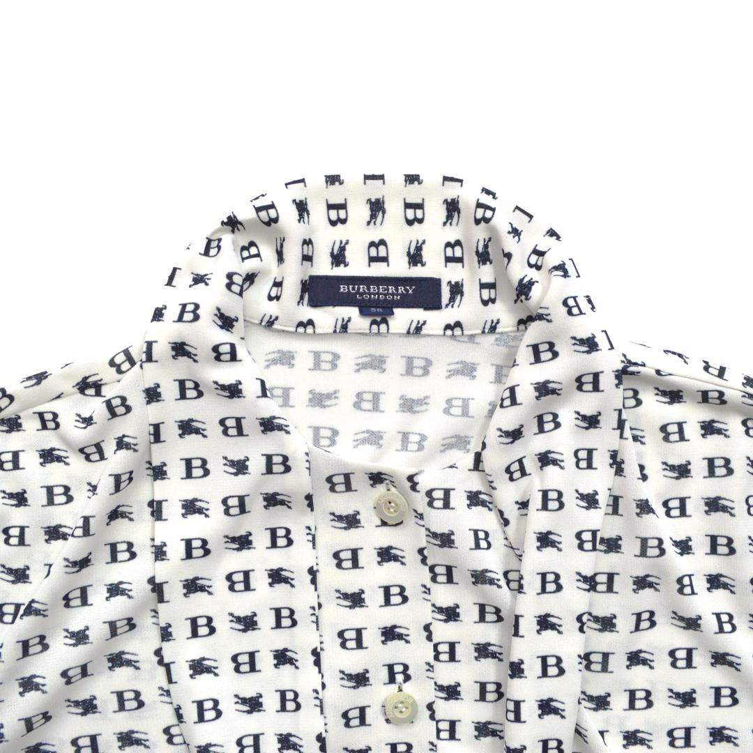 BURBERRYバーバリー ロゴモノグラム総柄ボウタイドライシャツMホワイト白