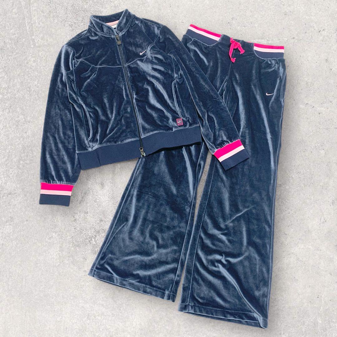 NIKE ナイキ セットアップ ジャージ ベロア ネイビー ピンク S