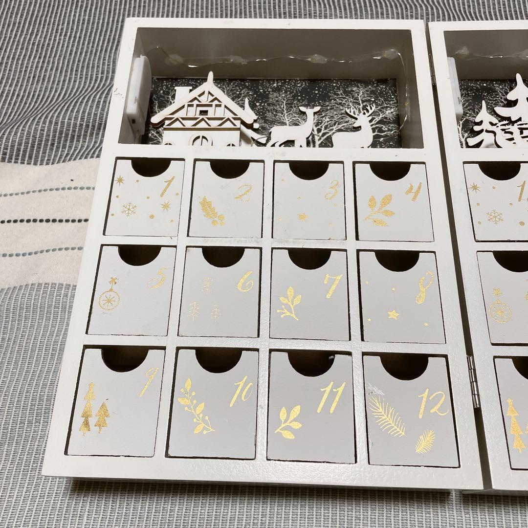 木製 折りたたみ クリスマス アドベントカレンダー トナカイ 雪 お楽しみ