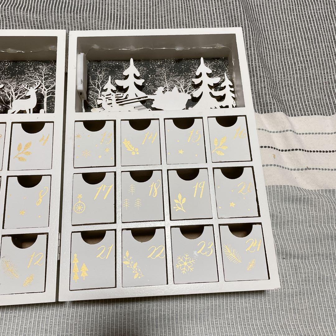 木製 折りたたみ クリスマス アドベントカレンダー トナカイ 雪 お楽しみ