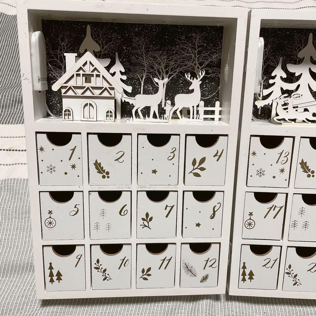 木製 折りたたみ クリスマス アドベントカレンダー トナカイ 雪 お楽しみ