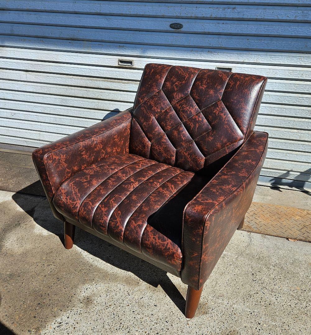 美品☆オールドカリモク 1人掛け ソファ 1Pソファー マーブル柄 PVC