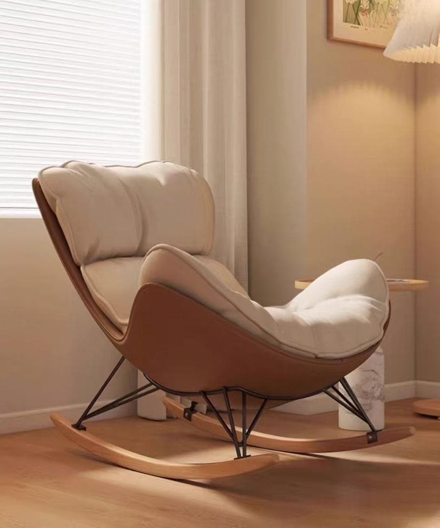 ベージュ*ブラウン ロッキングチェア 訳あり品　写真をご確認 SF15- ⑤