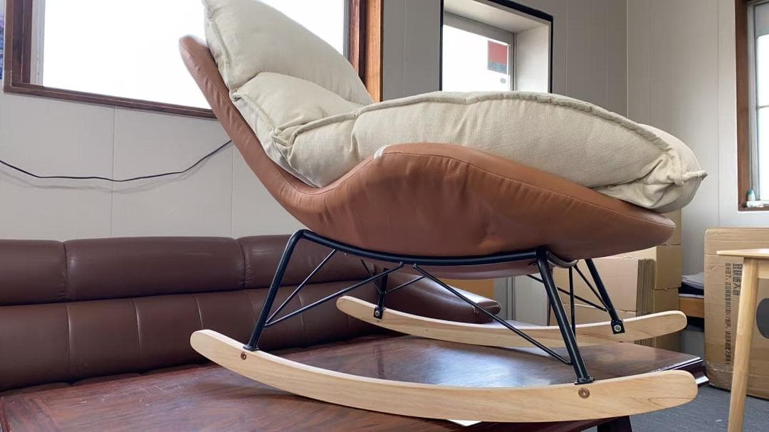 ベージュ*ブラウン ロッキングチェア 訳あり品　写真をご確認 SF15- ⑤