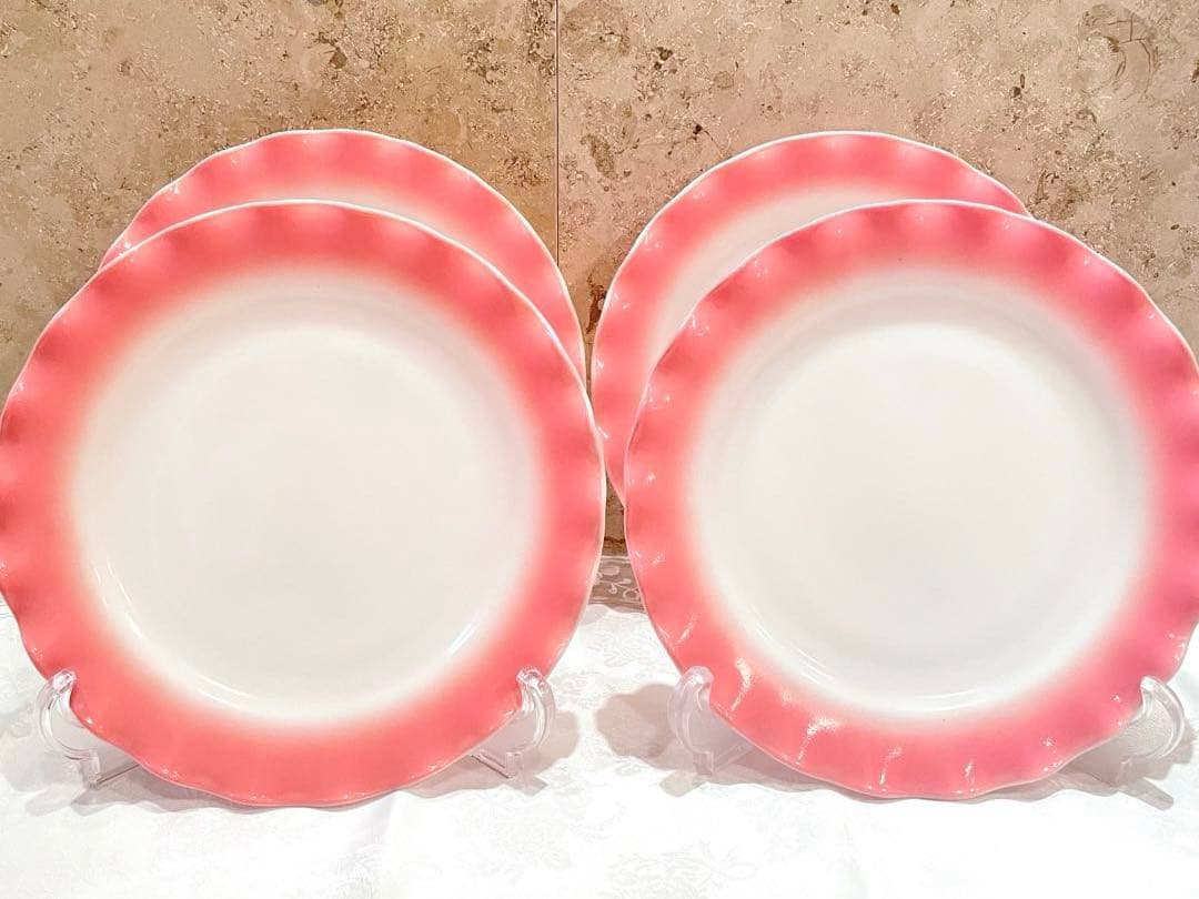 Hazel Atlasヘーゼルアトラス ピンク リップル プレート セット