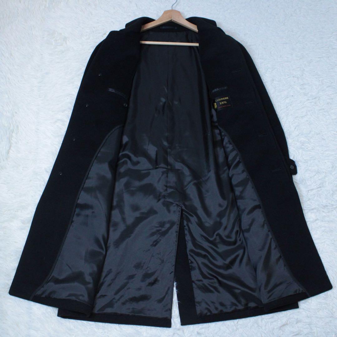 極美品 深喜毛織 カシミヤ100% 比翼 ステンカラーコート ブラック 黒 M