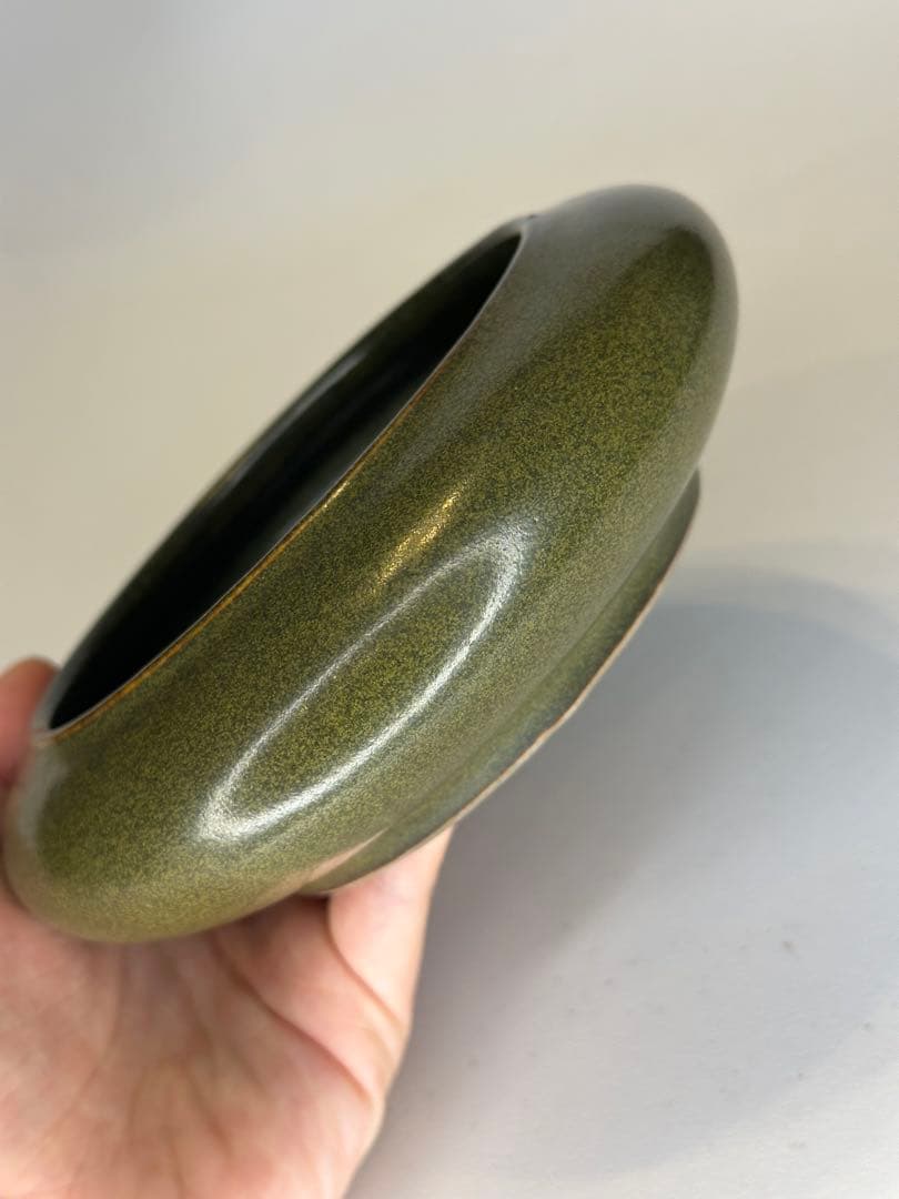 中国 清代光緒期 茶葉末釉 筆洗 オリーブ釉 文房 古美術 骨董品
