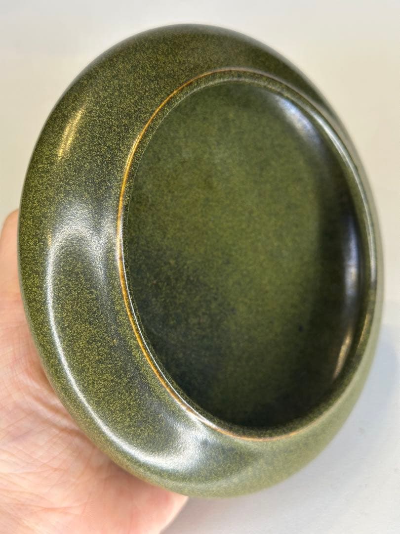 中国 清代光緒期 茶葉末釉 筆洗 オリーブ釉 文房 古美術 骨董品