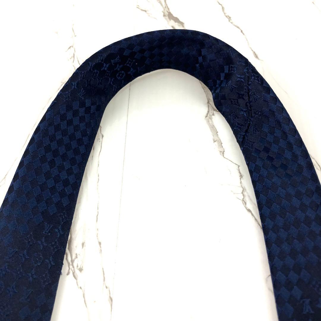 ルイヴィトン　ネクタイ　ミックスモノグラム　ダミエ　ソリッド　ネイビー