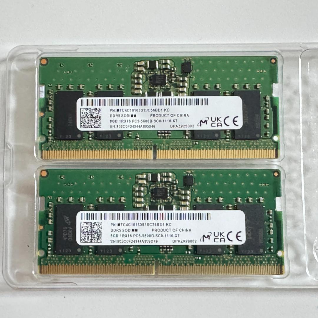 メモリー Micron DDR5 SODIMM 8GB x2 PC5-5600B