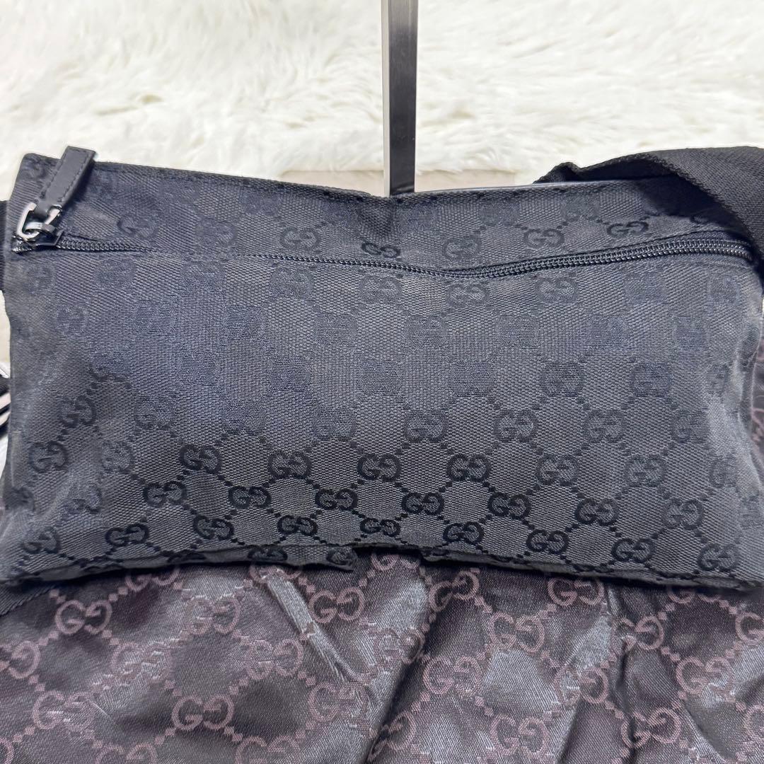 【極美品】グッチ GUCCI ボディバッグ GG柄 キャンバス レザー ブラック