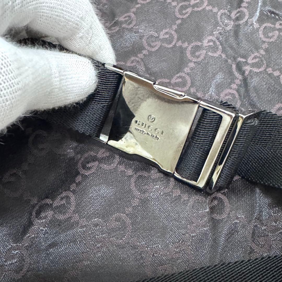 【極美品】グッチ GUCCI ボディバッグ GG柄 キャンバス レザー ブラック