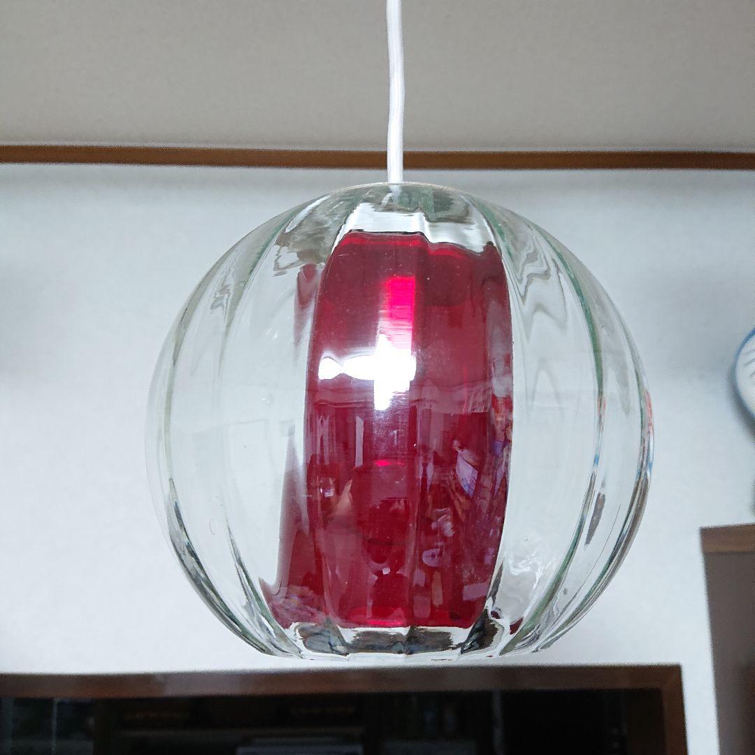 希少昭和当時物 アンティーク ガラスボール ペンダント 二重ガラスレッド