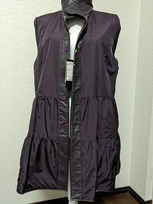 153　新品未使用タグ付　超軽量　鹿革　リアルレザー　フリル　ロングコート