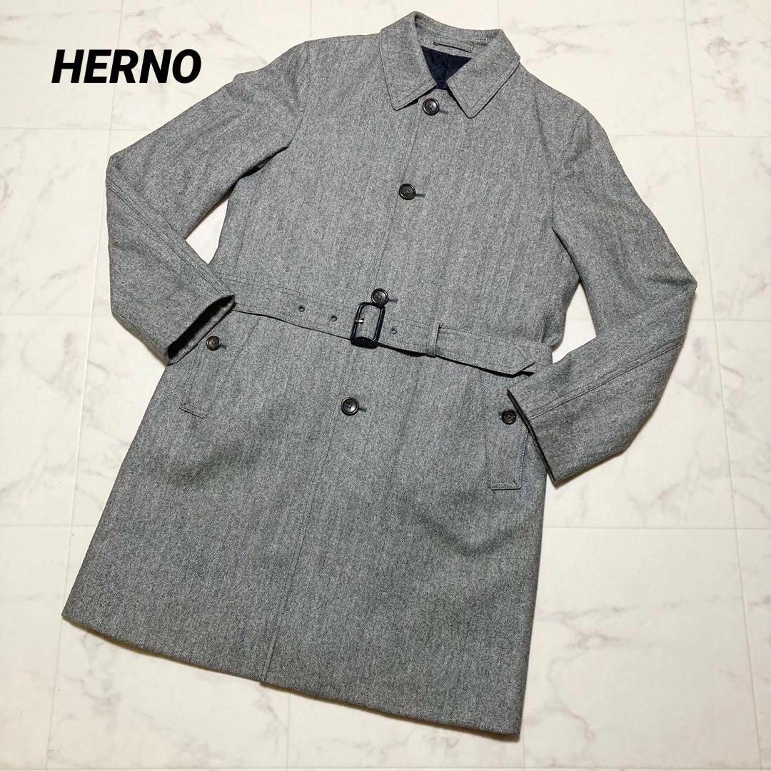 未使用 HERNO ヘルノ ウール トレンチコート グレー ベルト 46 S