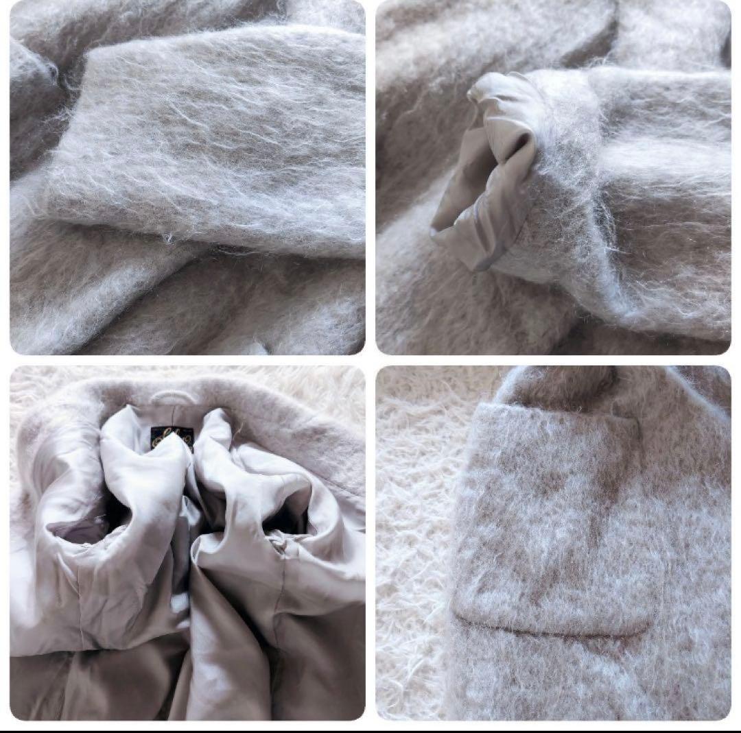 新品同様値引OKウールモヘヤシャギーベルテッドコート Fアイスグレーホワイト