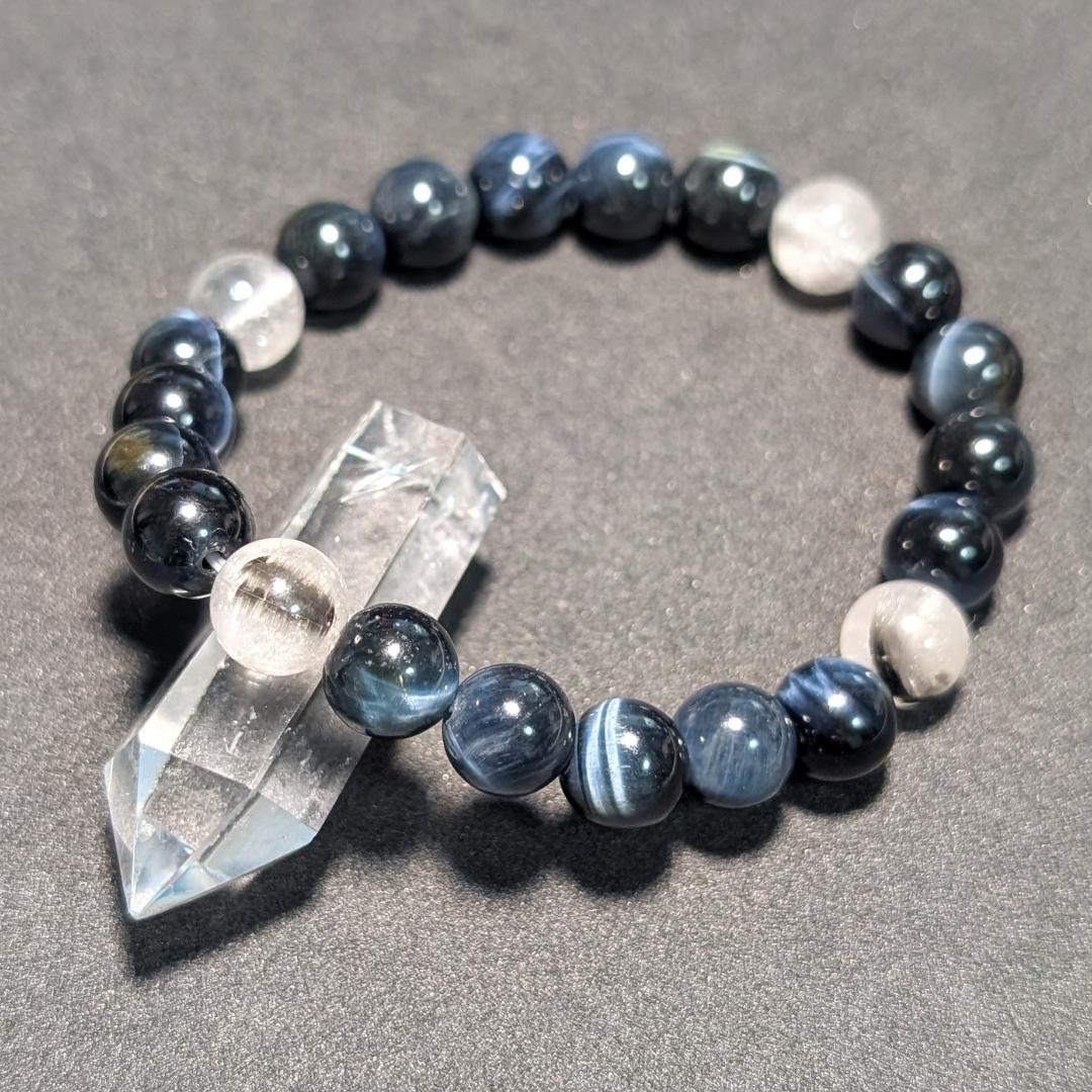 最強仕事運！プラチナルチル × ブルータイガーアイ ブレスレット 8ミリ 数珠