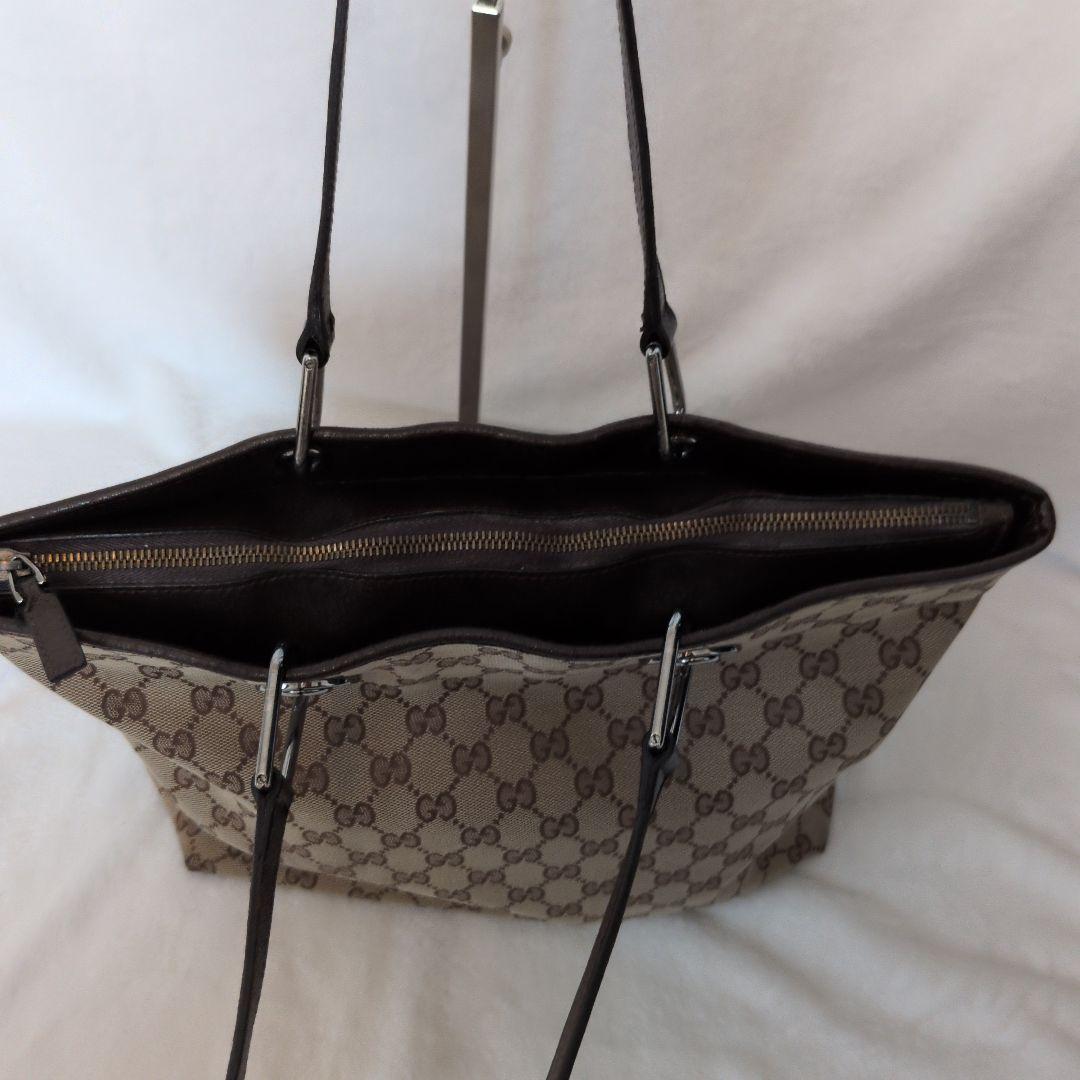 GUCCI グッチ　GGキャンバス ブラウン トートバッグ　キャンバス　レザー