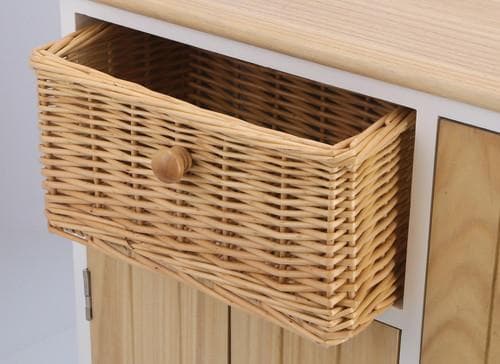 カゴ付きスリム収納棚 ナチュラル天然木