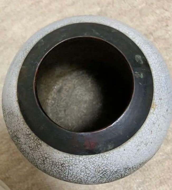 古美術 中国清時代 口の象眼細工の銅