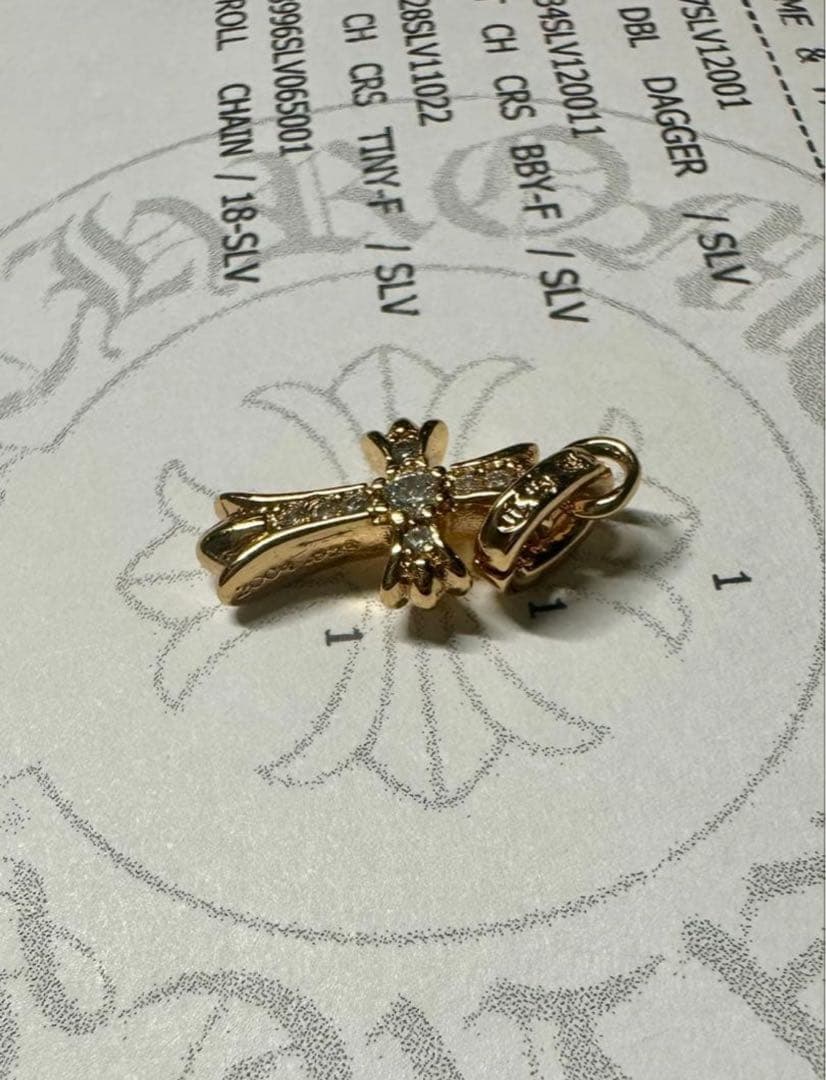 クロムハーツ　クロスベビーファット　チャーム22K天然パヴェ インボイ