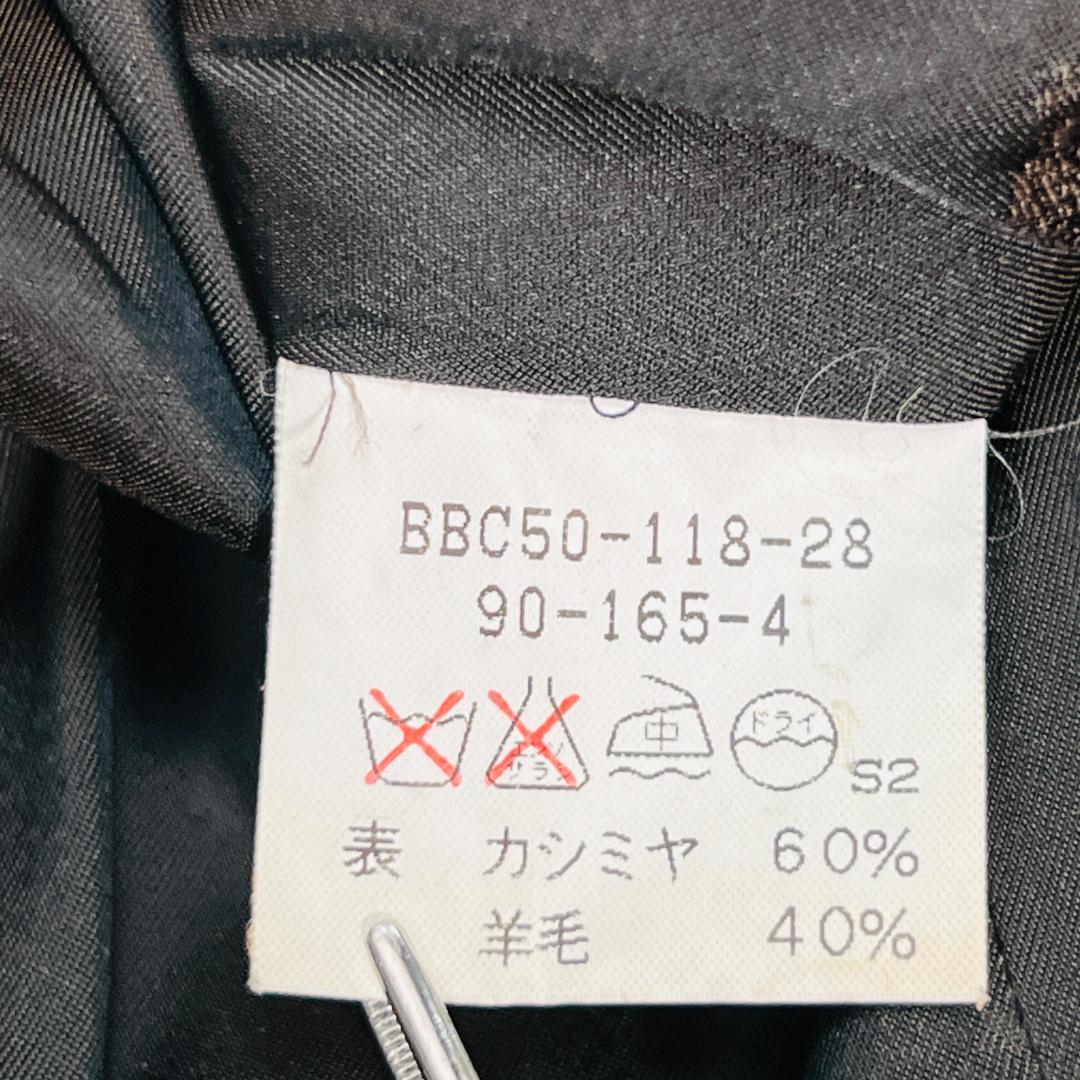 【バーバリーロンドン】ステンカラーコート　黒色　比翼　カシミヤ　裏地総柄　M～L