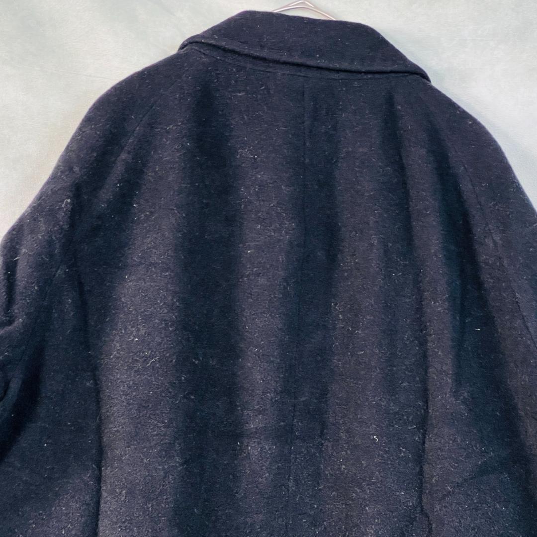 【バーバリーロンドン】ステンカラーコート　黒色　比翼　カシミヤ　裏地総柄　M～L