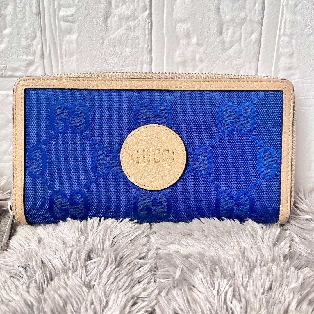 極美品✨GUCCI オフザグリッド　ラウンドファスナー　GG ブルー　長財布
