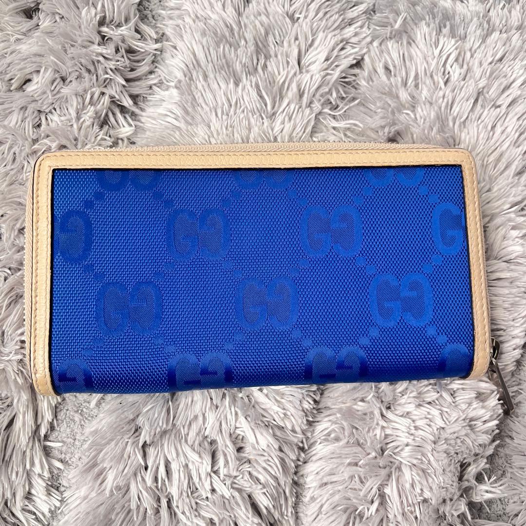 極美品✨GUCCI オフザグリッド　ラウンドファスナー　GG ブルー　長財布