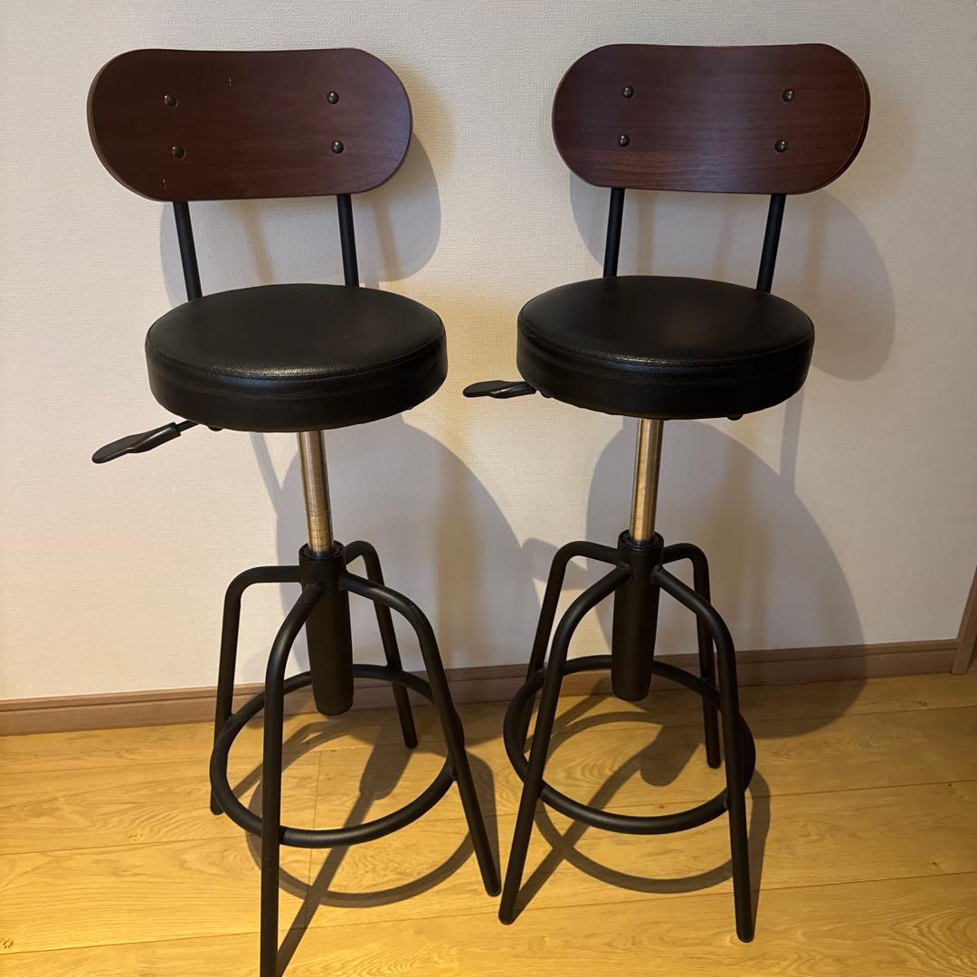 カウンターチェア 2脚セット 高さ調整可能※座面外して送ります