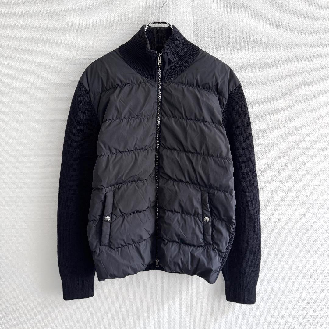 定価14 HERNO コンビネーションニットダウンブルゾン ネイビー 50 XL