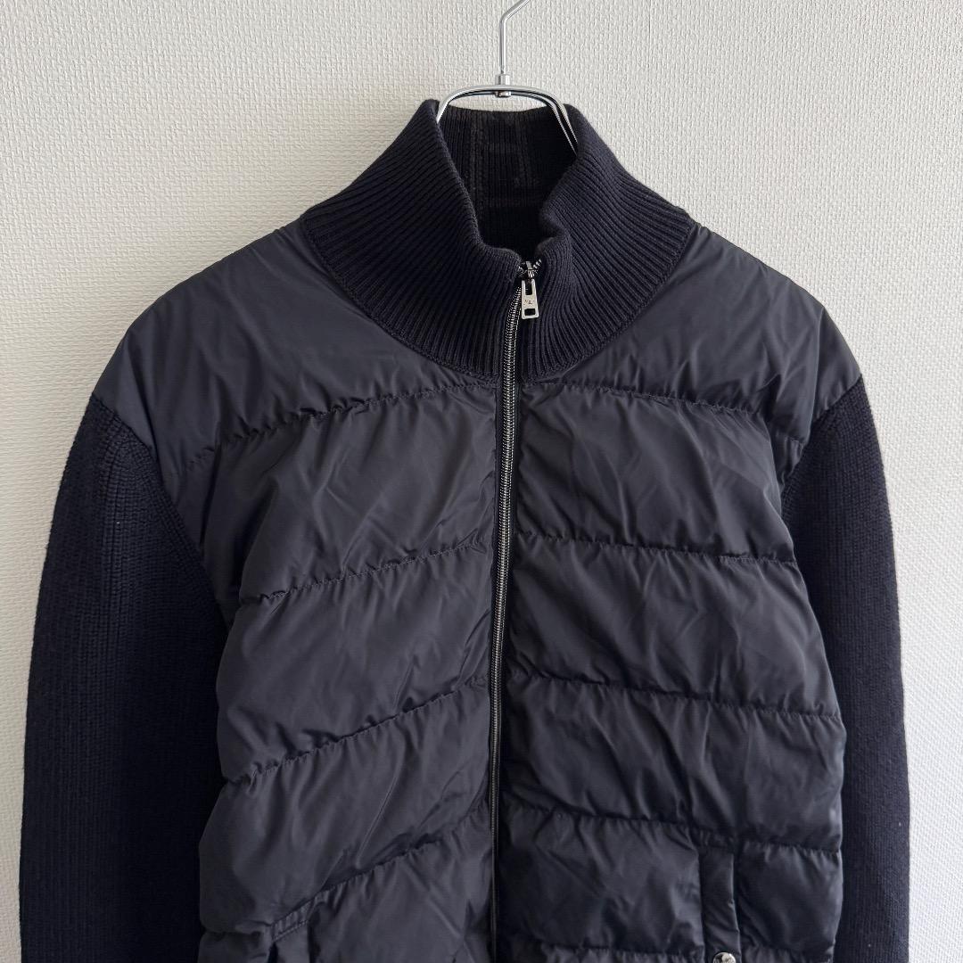 定価14 HERNO コンビネーションニットダウンブルゾン ネイビー 50 XL