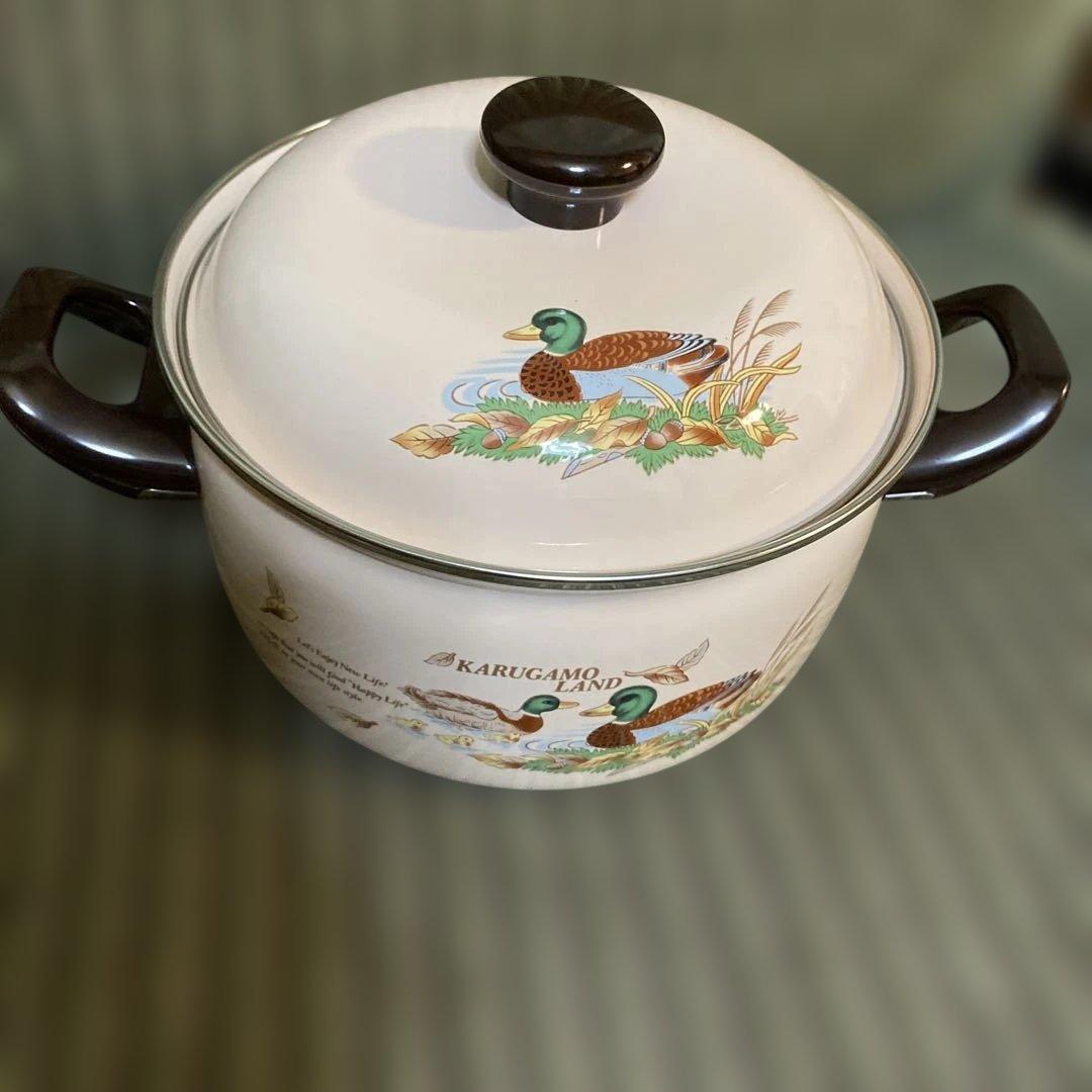20cm 3.5ℓ KARUGAMO LAND 両手鍋 蓋付き ベージュ 鴨