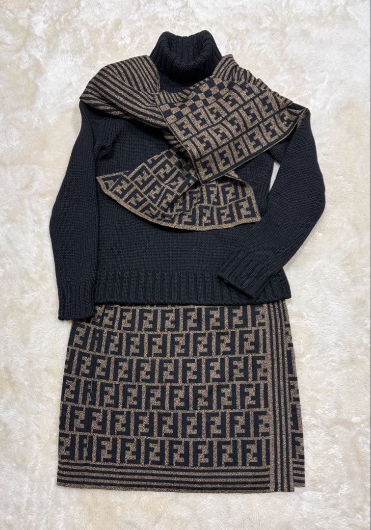FENDI ヴィンテージ ズッカ柄 FF柄 ニットスカート 38サイズ