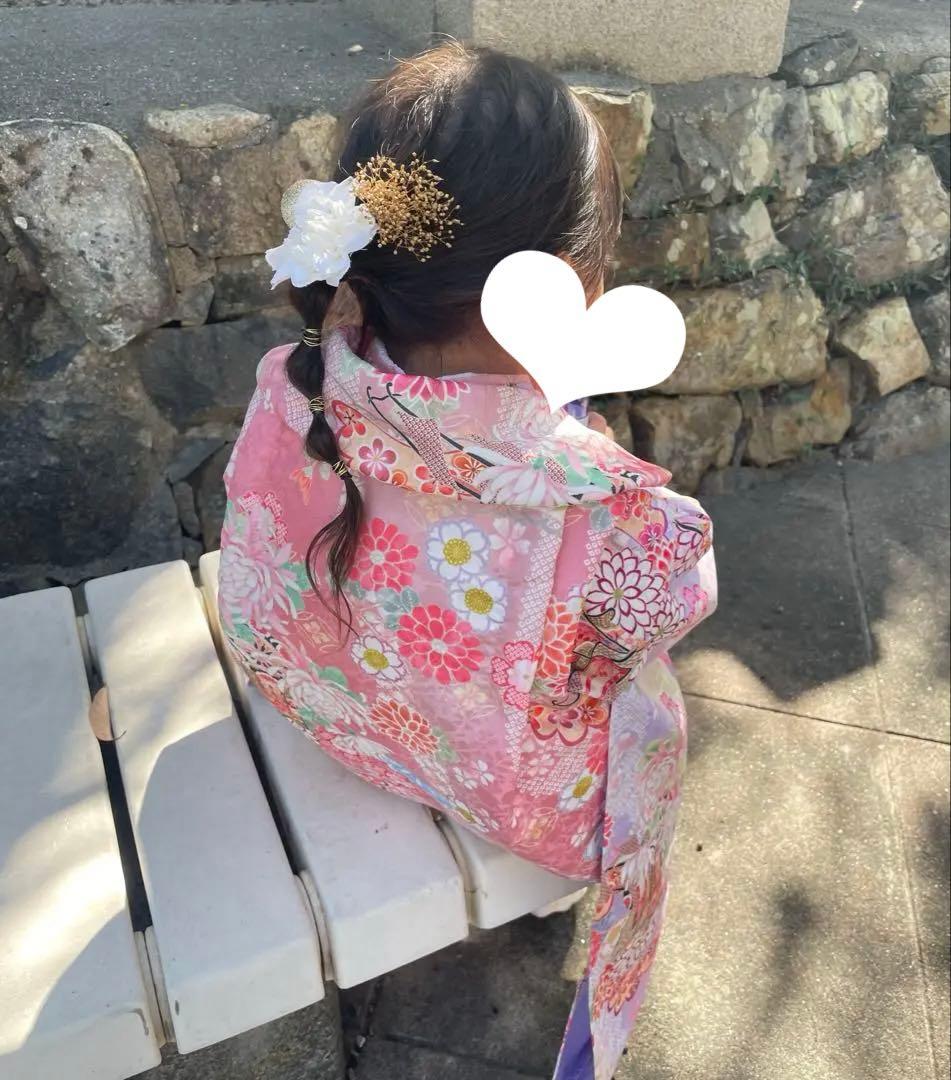 キャサリンコテージ　紫 パープル 花柄 着物 被布セット100cm 千歳飴袋有