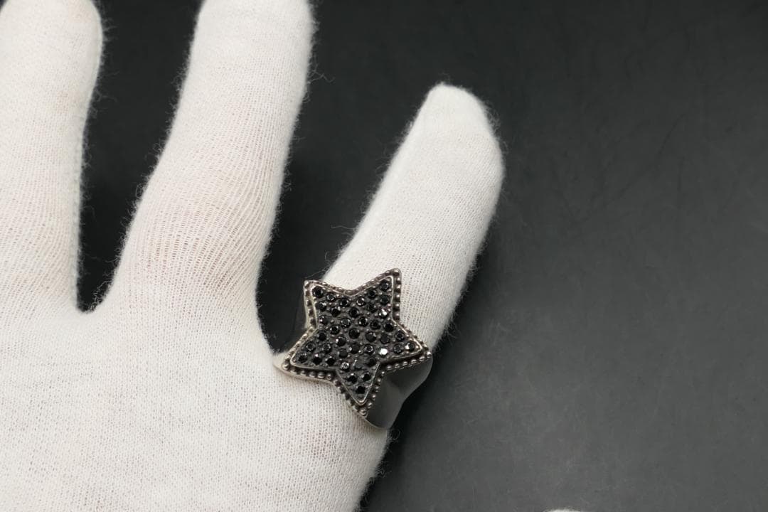 新品　19号　291295オム　スター　リング　ジルコニア　ブラック　指輪